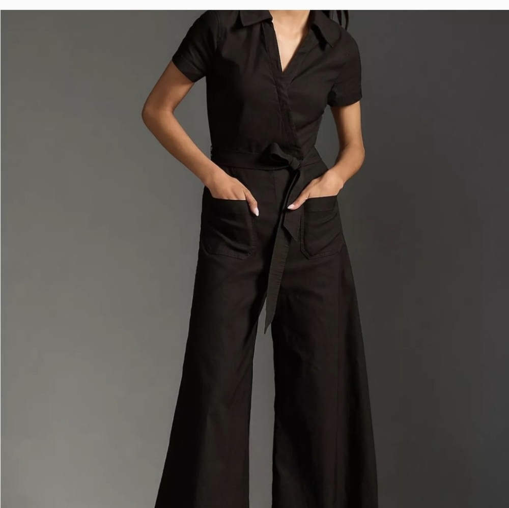 Anthropologie Maeve Collette Wrap Black Jumpsuit Sz.0